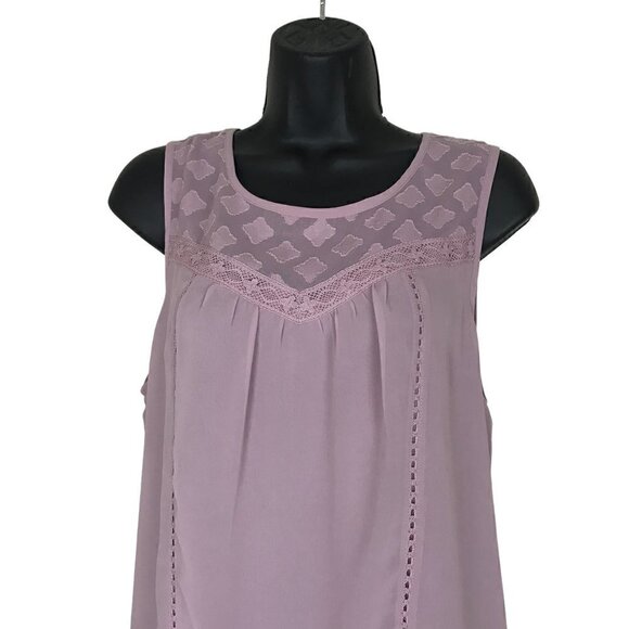 Lucky Brand Lilac Sheer With Lace Beautiful Sleeveless Blouse Size M - Picture 3 of 7